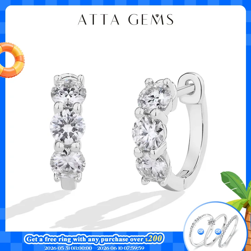 ATTAGEMS Three Moissanite Diamond Earrings for Women Round Cut 1.8 CTW Hoop Earrings S925 Sterling Silver Wedding Daily Jewelry
ATTAGEMS Three Moissanite Diamond Earrings for Women Round Cut 1.8 CTW Hoop Earrings S925 Sterling Silver Wedding Daily Jewelry