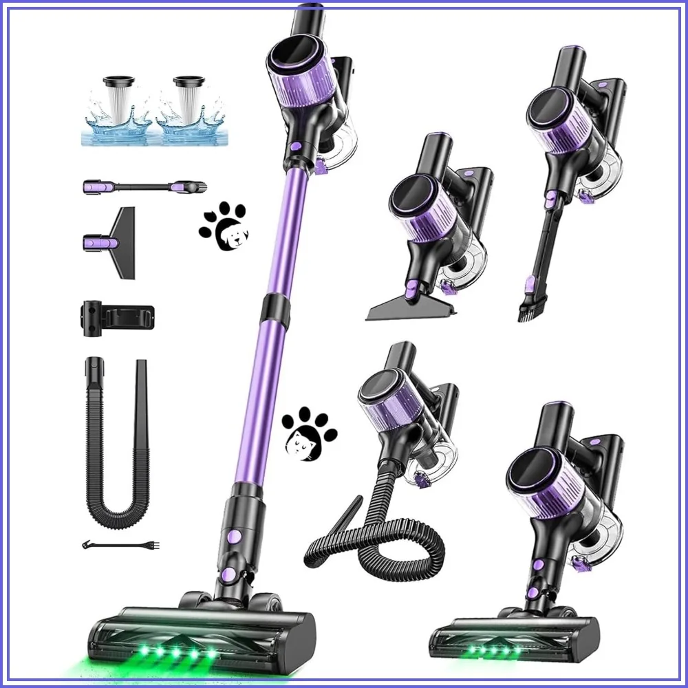 10-in-1 Cordless Vacuum Cleaner with Powerful Suction, Anti-Tangle Brush, Green LED Light for Hardwood Floors & Pet Hair
10-in-1 Cordless Vacuum Cleaner with Powerful Suction, Anti-Tangle Brush, Green LED Light for Hardwood Floors & Pet Hair