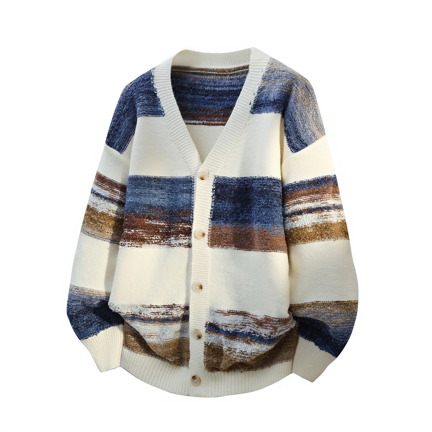 Retro Striped V-Neck Knitted Cardigan Men's Thickened American Casual Sweater Outerwear High-End Feeling Thread Clothes
Retro Striped V-Neck Knitted Cardigan Men's Thickened American Casual Sweater Outerwear High-End Feeling Thread Clothes