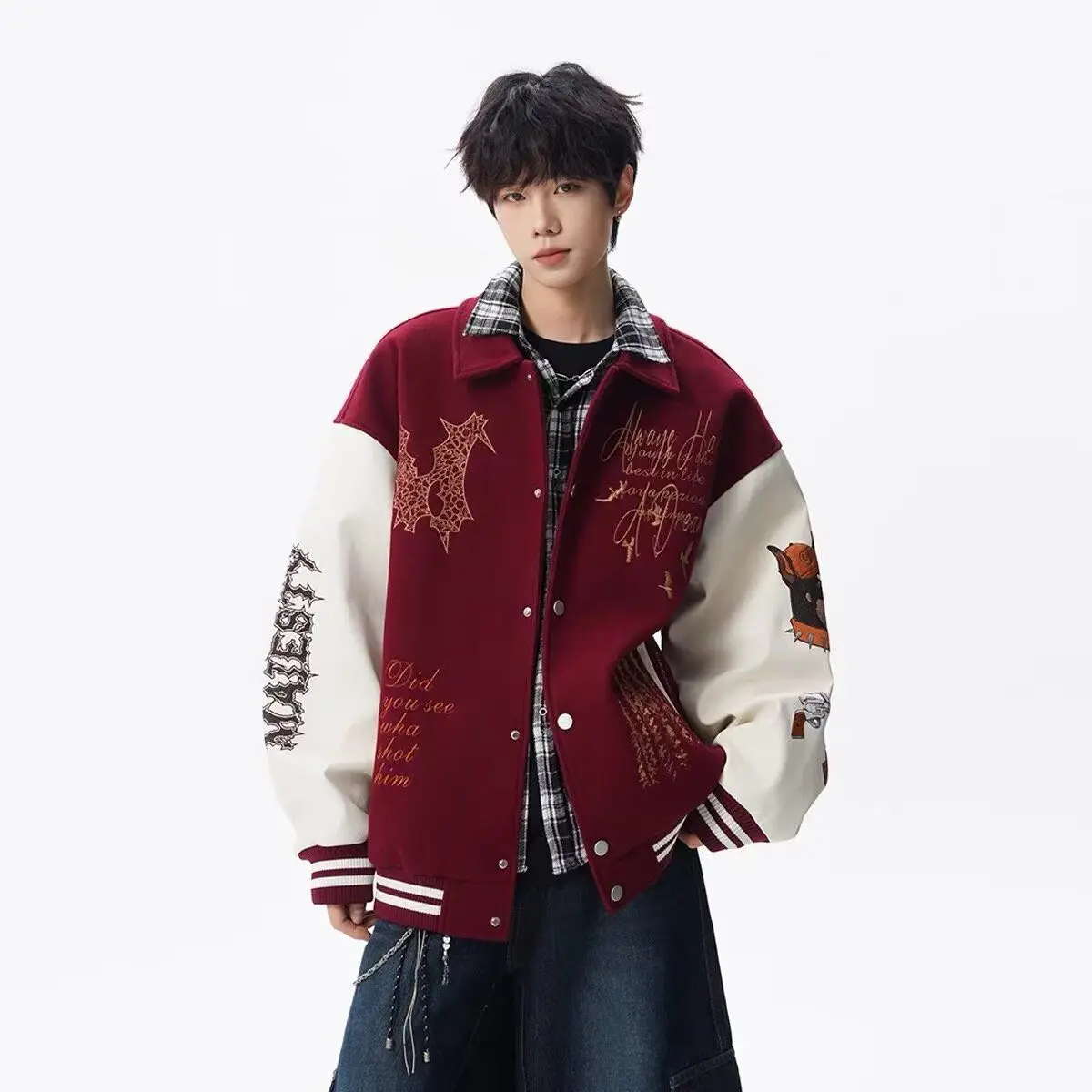 American Style Heavy Embroidery Patchwork Color Block Baseball Jacket Men's Trendy High Street Collar Jacket Polyester Fiber
American Style Heavy Embroidery Patchwork Color Block Baseball Jacket Men's Trendy High Street Collar Jacket Polyester Fiber