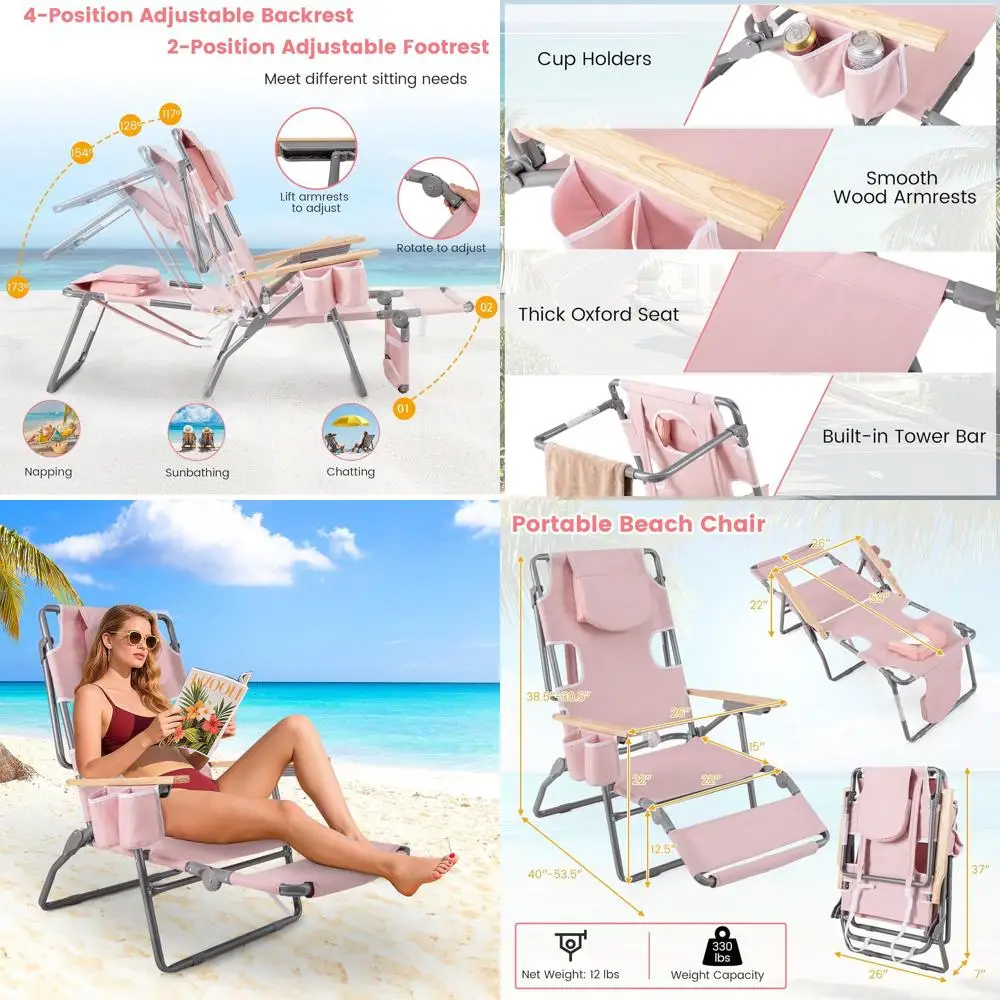 Регулируемое пляжное кресло 3-в-1 с отверстиями для рук, прочное кресло-шезлонг для улицы, кемпинга, патио, бассейна, газона (розовое)
Регулируемое пляжное кресло 3-в-1 с отверстиями для рук, прочное кресло-шезлонг для улицы, кемпинга, патио, бассейна, газона (розовое)
