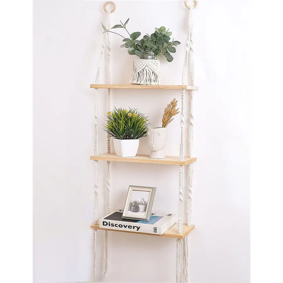 3Tier Wooden Plant Shelves Macrame Wall Hanging Storage for Apartment, Bathroom, Living Room, Bedroom
3Tier Wooden Plant Shelves Macrame Wall Hanging Storage for Apartment, Bathroom, Living Room, Bedroom