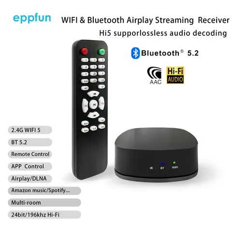 Bluetooth WIFI Airplay Receive DLNA Multiroom Wireless Audio Streamer, HDMI ARC/Ethernet/SPDIF with Spotify,Pandora,Tidal Tune