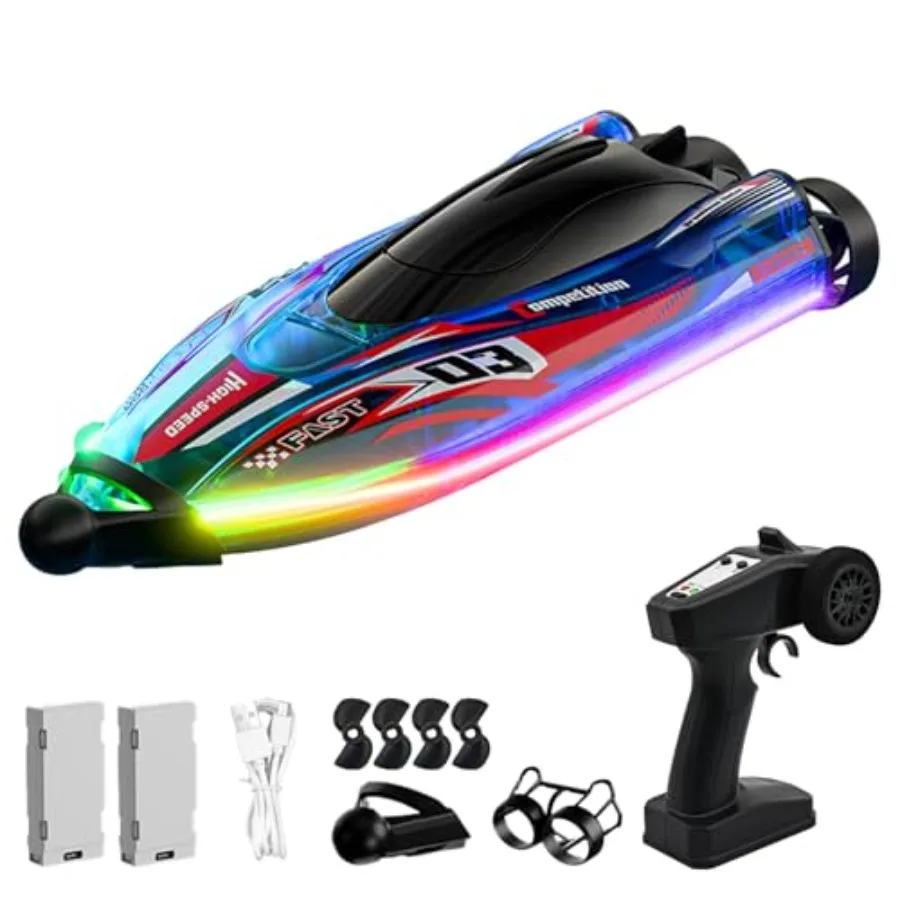 RC Boat with LED Light Dual Brushless Remote Control Racing Speed Boat for Ages 8-12 Blue 25KM/H 2.4GHz Low Battery PoolLakes S
RC Boat with LED Light Dual Brushless Remote Control Racing Speed Boat for Ages 8-12 Blue 25KM/H 2.4GHz Low Battery PoolLakes S
