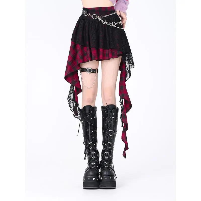 Japanese Harajuku Lace Plaid Irregular High Waist Women Skirt Autumn New Gothic Mini A-line Skirt Fashion High Street Y2k Skirt
Japanese Harajuku Lace Plaid Irregular High Waist Women Skirt Autumn New Gothic Mini A-line Skirt Fashion High Street Y2k Skirt
