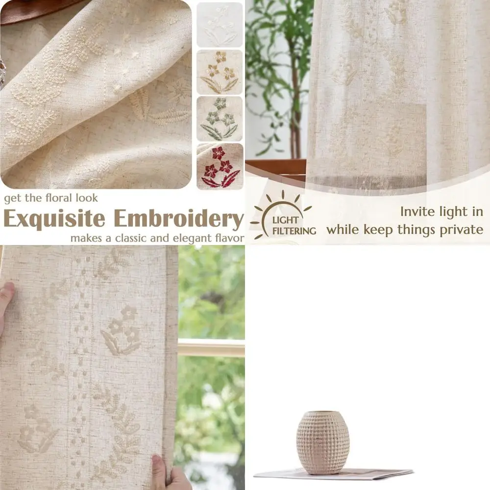 Ivory Linen Blend Floral Curtains, 90 Length, Embroidered Farmhouse Style, Set of 2 Panels for Bedroom & Living Room
Ivory Linen Blend Floral Curtains, 90 Length, Embroidered Farmhouse Style, Set of 2 Panels for Bedroom & Living Room