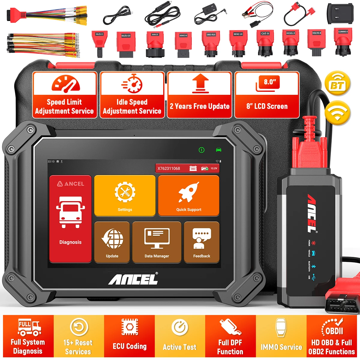 ANCEL V6 HD Diesel Heavy Duty Truck Diagnostic Tool D.PF Regen Bidirectional Control HD OBD Truck Scanner for Cummins/Detroit
ANCEL V6 HD Diesel Heavy Duty Truck Diagnostic Tool D.PF Regen Bidirectional Control HD OBD Truck Scanner for Cummins/Detroit