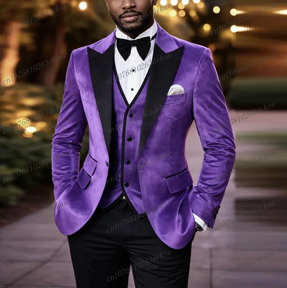 Purple Velvet And Black Men Suit Wedding Party Formal Groom Groomsman Prom Business Male Tuxedos 3 Piece Set Jacket Vest Pants
Purple Velvet And Black Men Suit Wedding Party Formal Groom Groomsman Prom Business Male Tuxedos 3 Piece Set Jacket Vest Pants