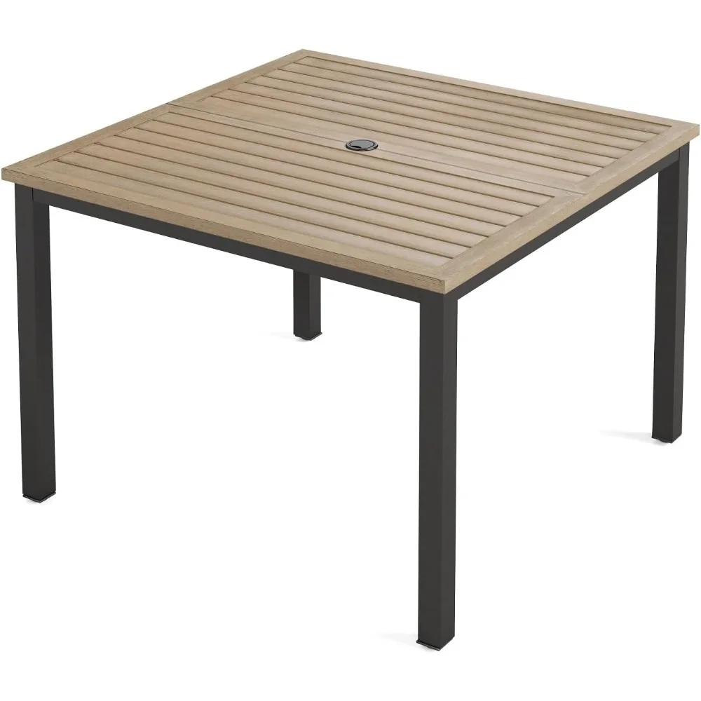 42" Square Outdoor Dining Table, Patio Furniture Wood-Like Tabletop with Adjustable Umbrella Hole for Deck,Backyard,Lawn,Garden
42" Square Outdoor Dining Table, Patio Furniture Wood-Like Tabletop with Adjustable Umbrella Hole for Deck,Backyard,Lawn,Garden