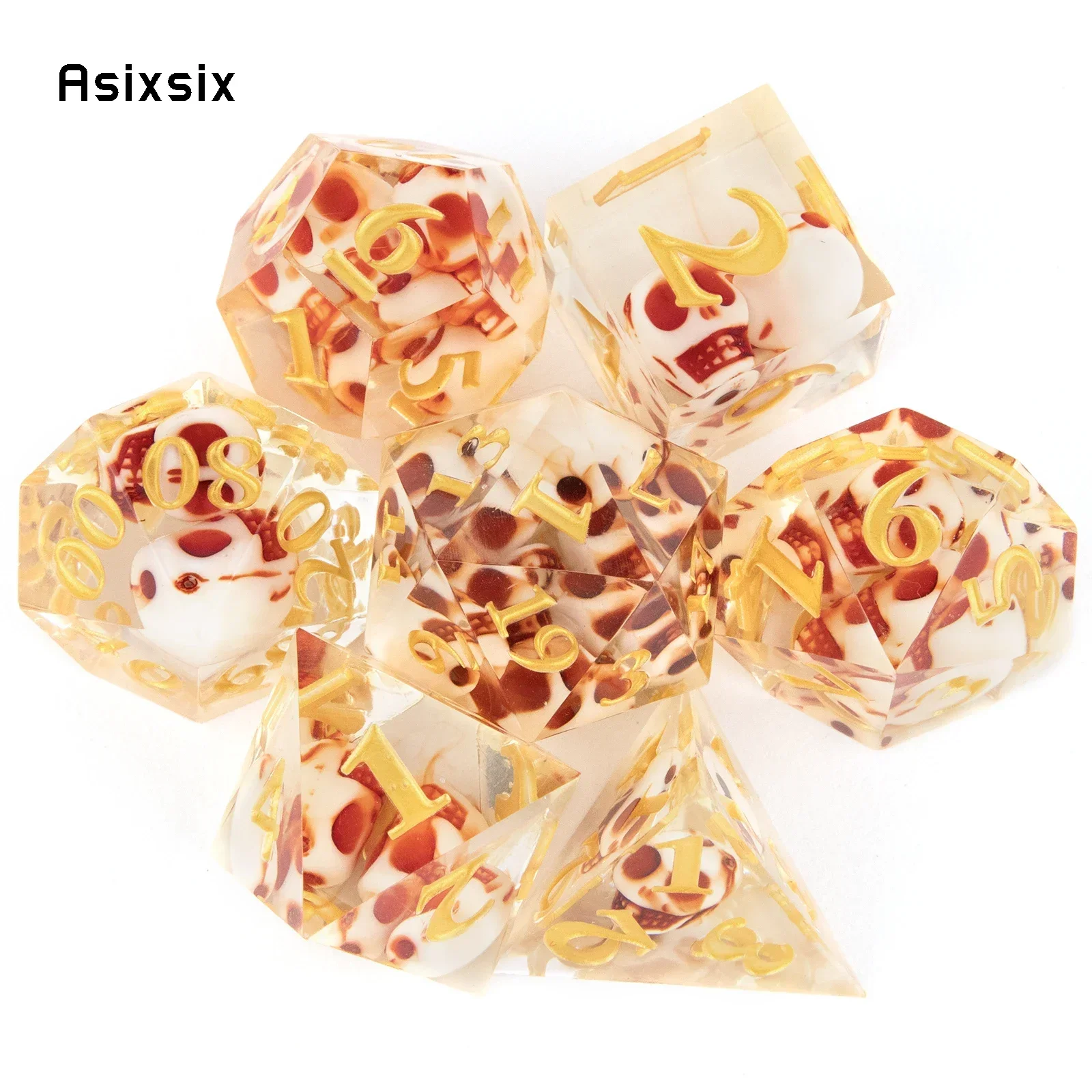 7 Pcs Yellow Skull Resin Golden Number Sharp Edge Dice Polyhedral Dice Suitable For Role-Playing Dice PropBoard Game Gift
7 Pcs Yellow Skull Resin Golden Number Sharp Edge Dice Polyhedral Dice Suitable For Role-Playing Dice PropBoard Game Gift