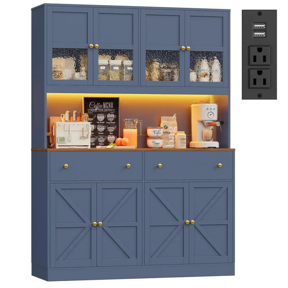 71 Pantry Cabinet with LED Light and Charging Station, Farmhouse Kitchen Pantry Cabinet with Microwave Stand, 47.2 Wide Kitchen
71 Pantry Cabinet with LED Light and Charging Station, Farmhouse Kitchen Pantry Cabinet with Microwave Stand, 47.2 Wide Kitchen