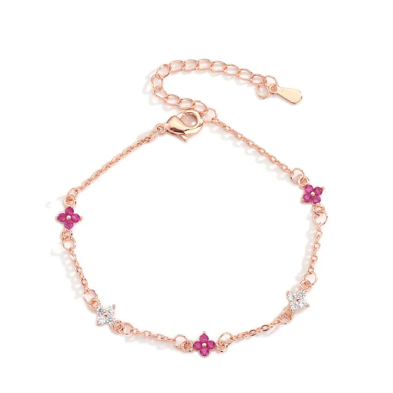 925 Silver Lucky Clover Sparkling Purple Red Zircon Bracelet Size Adjustable Rose Gold Plated Chain Women's Birthday Party Gift
925 Silver Lucky Clover Sparkling Purple Red Zircon Bracelet Size Adjustable Rose Gold Plated Chain Women's Birthday Party Gift