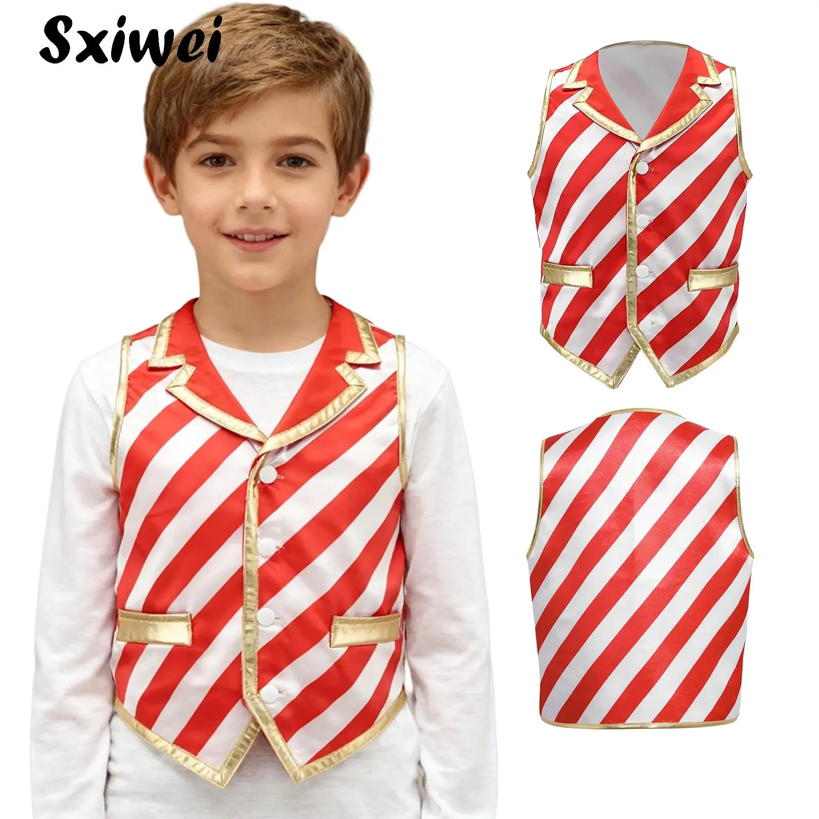 Kids Boys Christmas Vest Candy Cane Dance Costume Holiday Festival Xmas Waistcoat for Cosplay Party Hip-hop Jazz Performance
Kids Boys Christmas Vest Candy Cane Dance Costume Holiday Festival Xmas Waistcoat for Cosplay Party Hip-hop Jazz Performance