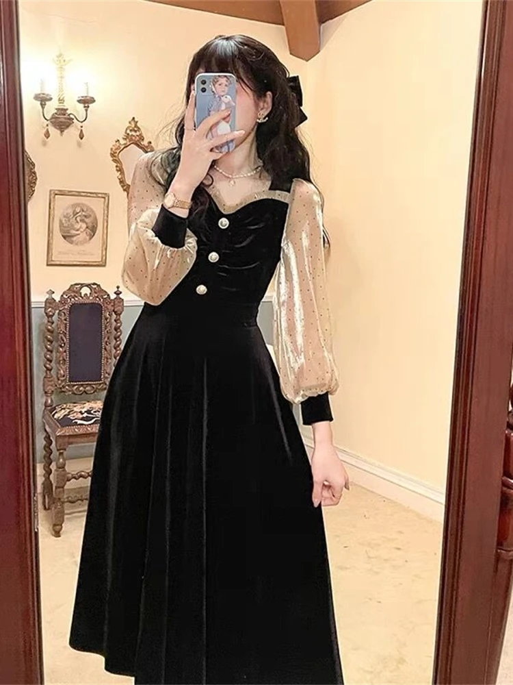 Ele Velvet Bla Dr Women's Autumn Winter Mid-Length Evening Par Hepburn Sle Little Bla Dr Vintage High Waist...
Ele Velvet Bla Dr Women's Autumn Winter Mid-Length Evening Par Hepburn Sle Little Bla Dr Vintage High Waist...