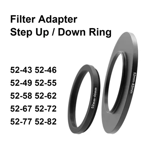 Camera Lens Filter Adapter Ring Step Up or Down Ring Metal For 52mm lens - 43 46 49 55 58 62 67 72 77 82mm UV ND CPL Lens Hood