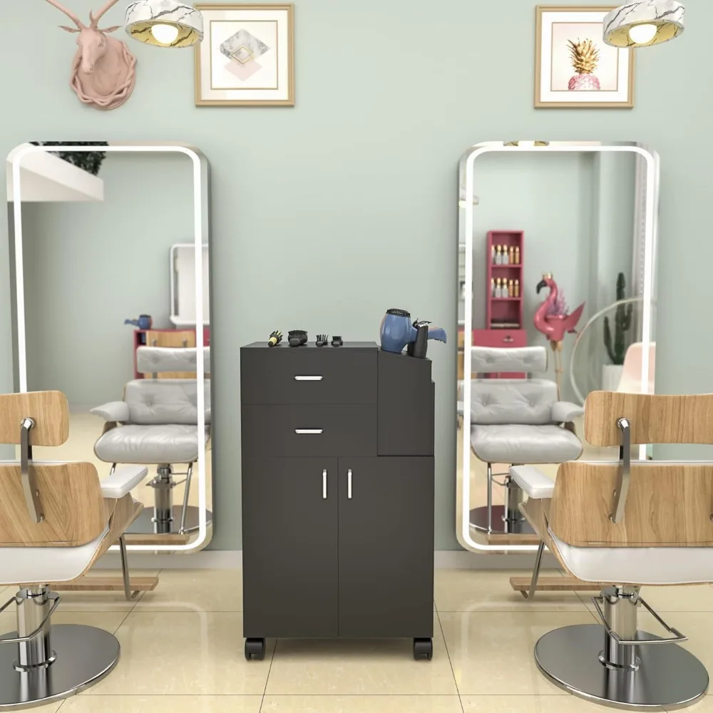 Beauty Salon Trolley with Wheels, 2 Drawer Salon Station Rolling Cart w/5 Hair Dryer Holders & 1 Large Cabinet, Barber Trolley
Beauty Salon Trolley with Wheels, 2 Drawer Salon Station Rolling Cart w/5 Hair Dryer Holders & 1 Large Cabinet, Barber Trolley