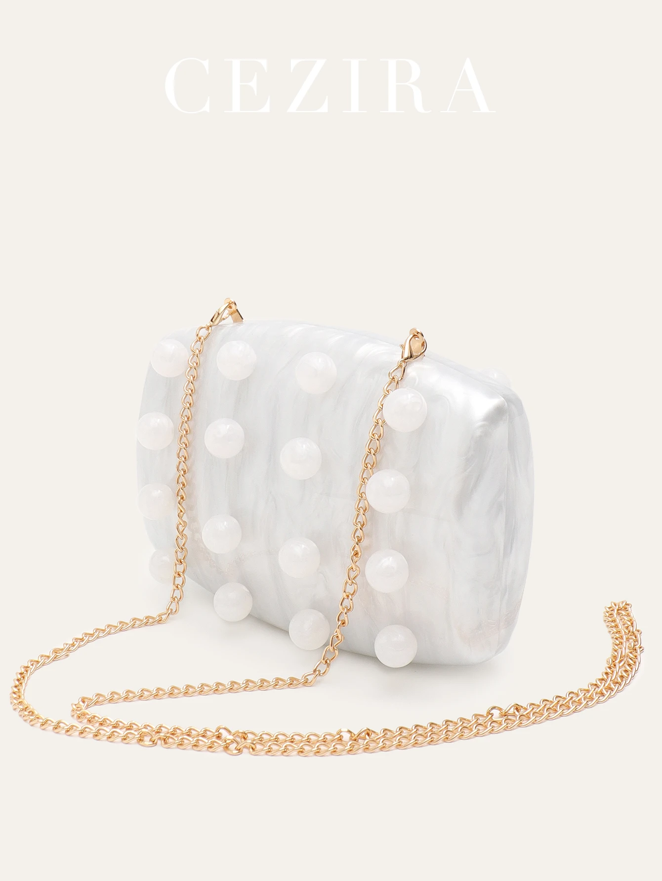 CR Women's Adorable Acrylic Beads Decoration Clutch Hard-case Box Evening Bag Fashion Acrylic Marble Pattern Long Chain Purse
CR Women's Adorable Acrylic Beads Decoration Clutch Hard-case Box Evening Bag Fashion Acrylic Marble Pattern Long Chain Purse