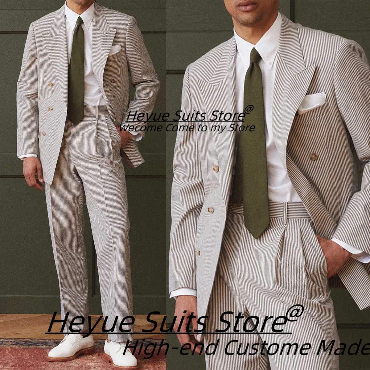 Summer Seersucker Fashion Suits For Men Customized Slim Fit Peak Lapel Groom Wedding Tuxedos 2 Pieces Sets trajes para hombre
Summer Seersucker Fashion Suits For Men Customized Slim Fit Peak Lapel Groom Wedding Tuxedos 2 Pieces Sets trajes para hombre