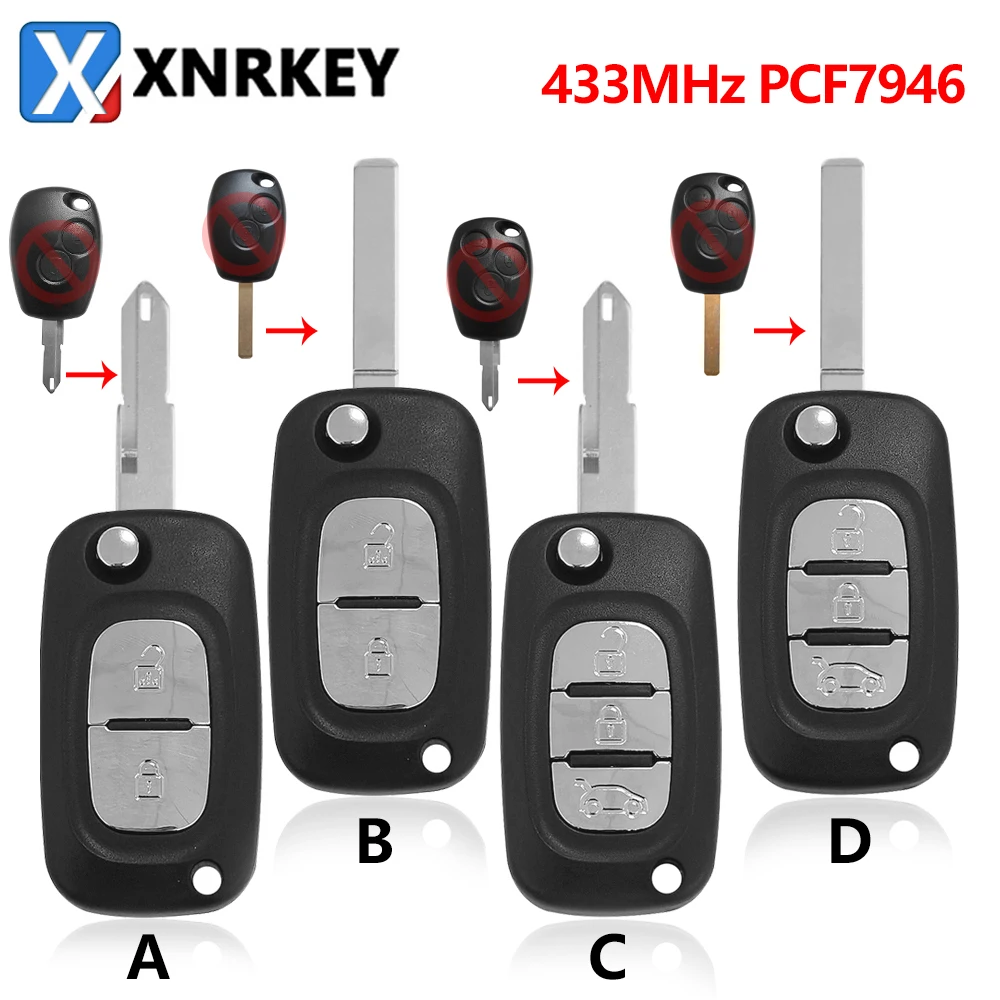 XNRKEY Replacement Modified Flip Remote Key For Renault Kangoo ClioIII Modus Trafic Master Duster 433MHz PCF7946 Car Key
XNRKEY Replacement Modified Flip Remote Key For Renault Kangoo ClioIII Modus Trafic Master Duster 433MHz PCF7946 Car Key