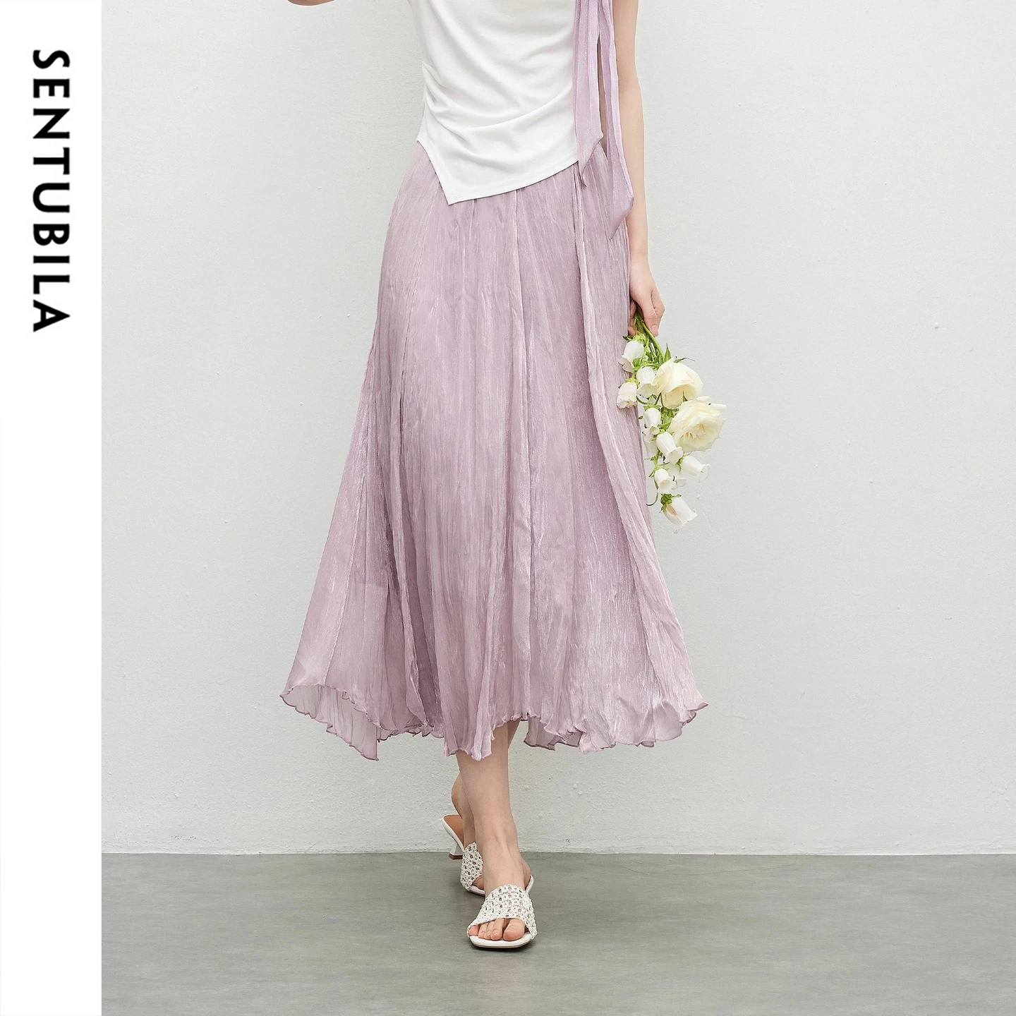 SENTUBILA Elegant Shiny Pleated Textured Skirt Women Summer Purple Elastic Waist Irregular Hem Casual A-Line Skirt 162QB7544
SENTUBILA Elegant Shiny Pleated Textured Skirt Women Summer Purple Elastic Waist Irregular Hem Casual A-Line Skirt 162QB7544