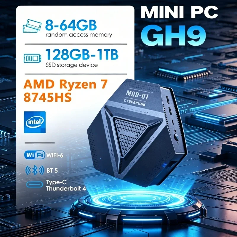 Low Power Portable All-in-one Mini PC AMD R7 8745HS WIFI6 DDR5 Type-C 4USB3.2 2.5G LAN Mini Computer Host For Home Working
Low Power Portable All-in-one Mini PC AMD R7 8745HS WIFI6 DDR5 Type-C 4USB3.2 2.5G LAN Mini Computer Host For Home Working