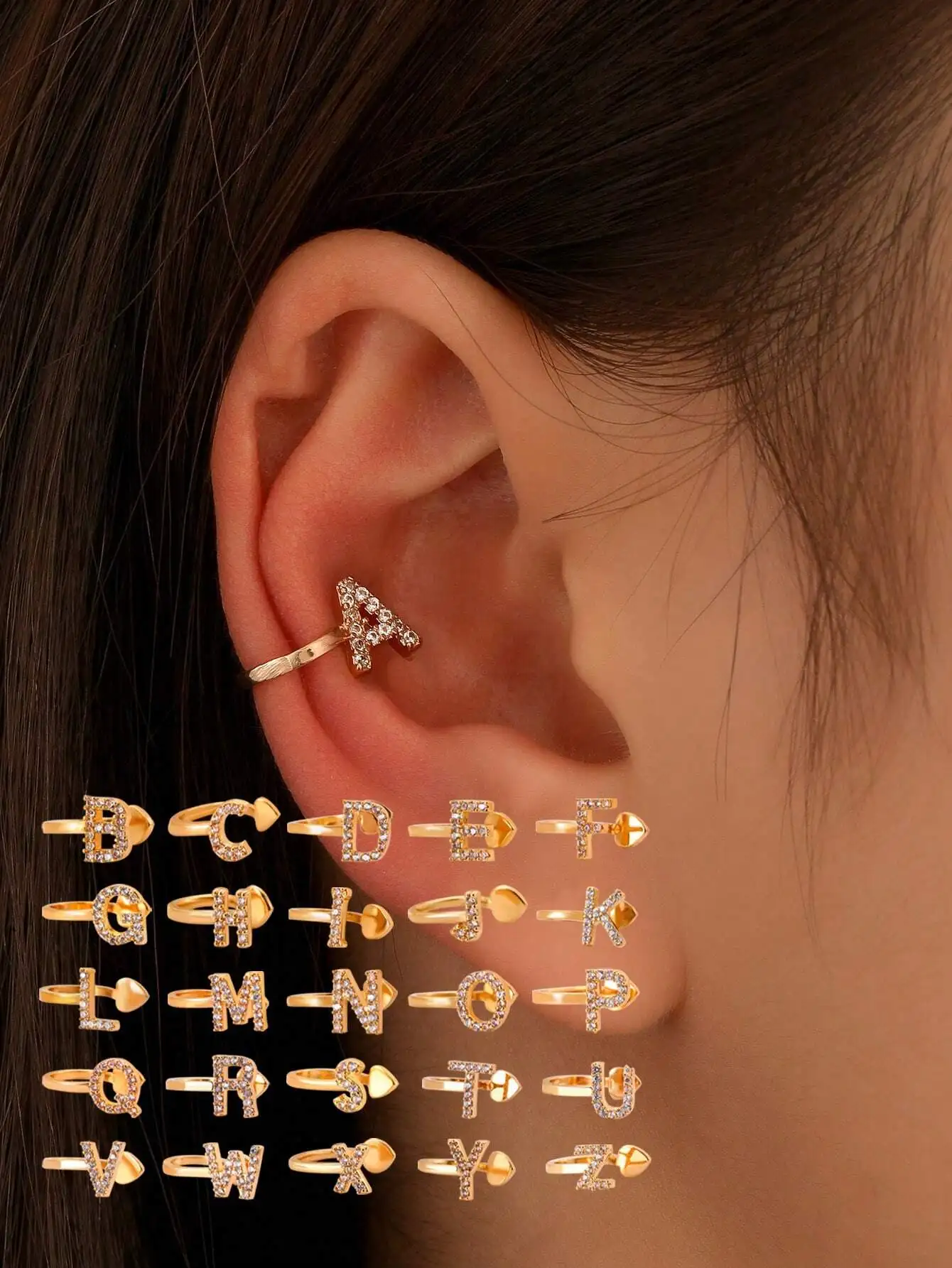 26 Alphabet Letter Clip-On Earrings with Crystal Accents, Gold Tone Stainless Steel for Daily Wear
26 Alphabet Letter Clip-On Earrings with Crystal Accents, Gold Tone Stainless Steel for Daily Wear