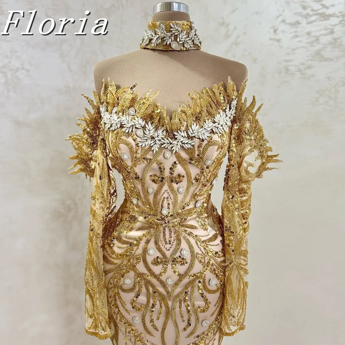 Gorgeous Arabic Crystal Beaded Gold Party Dress Haute Couture With Sequin Leaf Embellished Off Shoulder Evening Dress Customized
Gorgeous Arabic Crystal Beaded Gold Party Dress Haute Couture With Sequin Leaf Embellished Off Shoulder Evening Dress Customized