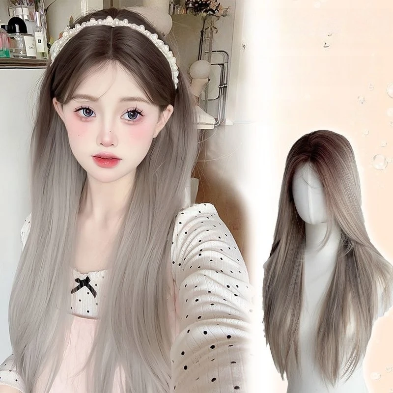 Synthetic wig with lace front, long straight hair women, ombre white middle part, natural seamless, realistic human hair look
Synthetic wig with lace front, long straight hair women, ombre white middle part, natural seamless, realistic human hair look