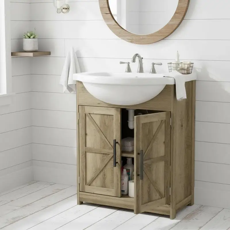 Farmhouse Pedestal Sink Storage Cabinet, Bathroom Sink Cabinet with 2 Barn Doors and Adjustable Shelf, Light Gray
Farmhouse Pedestal Sink Storage Cabinet, Bathroom Sink Cabinet with 2 Barn Doors and Adjustable Shelf, Light Gray