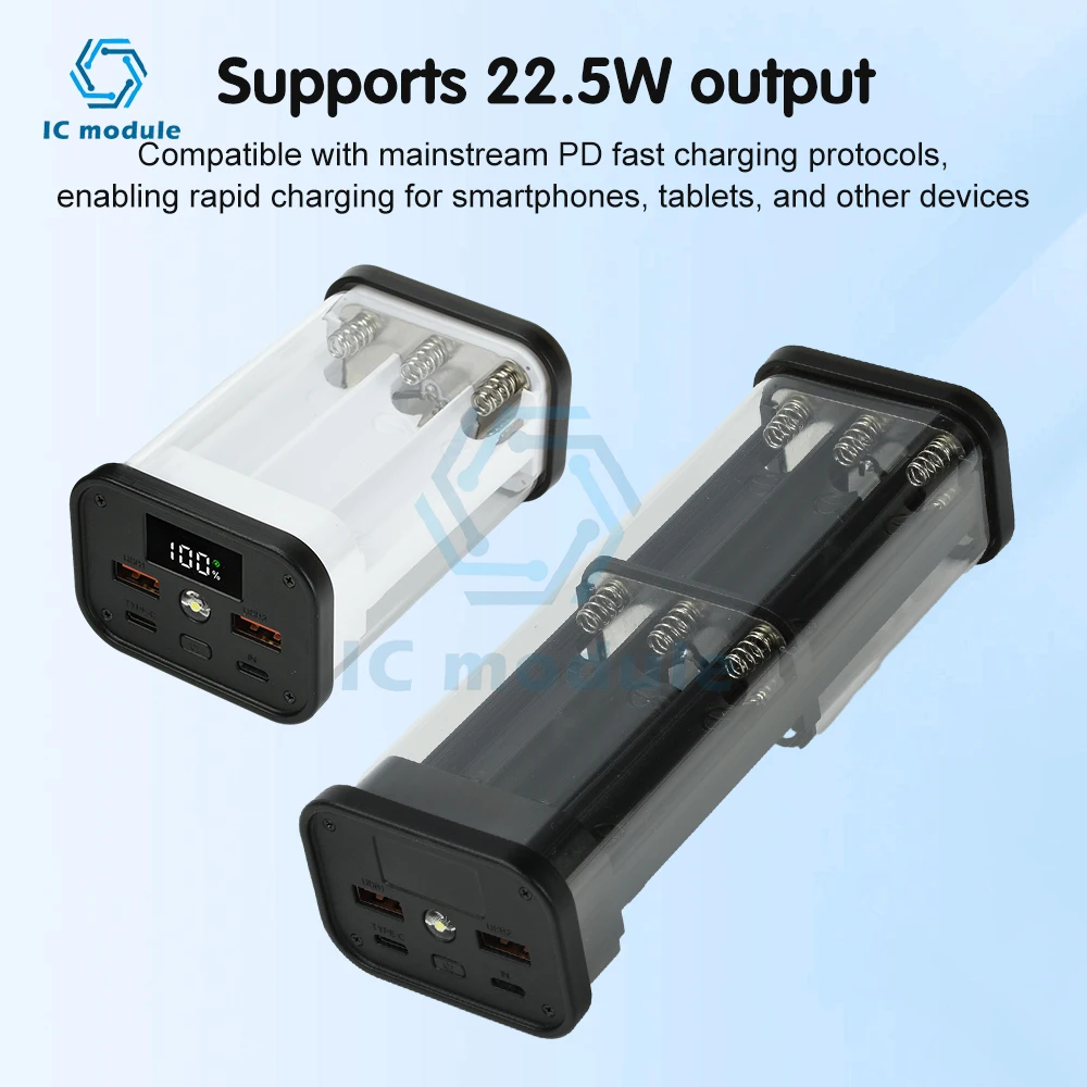 22.5W Fully Transparent Power Bank Case Solderless 6/12-Cell 18650 Battery Box with PD Fast Charging DIY Mobile Power Bank Kit
22.5W Fully Transparent Power Bank Case Solderless 6/12-Cell 18650 Battery Box with PD Fast Charging DIY Mobile Power Bank Kit