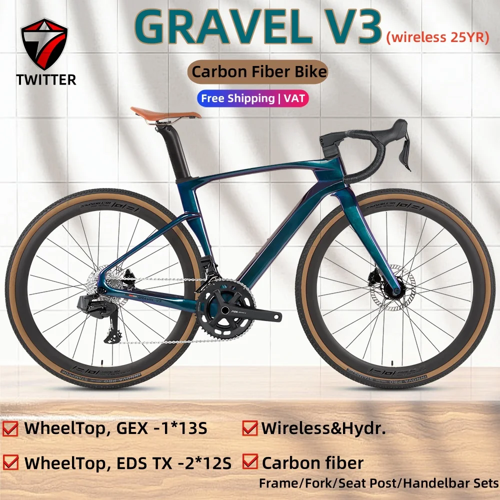 TWITTER V3Gravel Bike Full Carbon Frame Wireless Electric TX24-Speed Hydraulic Brakes 700c Carbon Wheels Adult Men Women Bicycle
TWITTER V3Gravel Bike Full Carbon Frame Wireless Electric TX24-Speed Hydraulic Brakes 700c Carbon Wheels Adult Men Women Bicycle