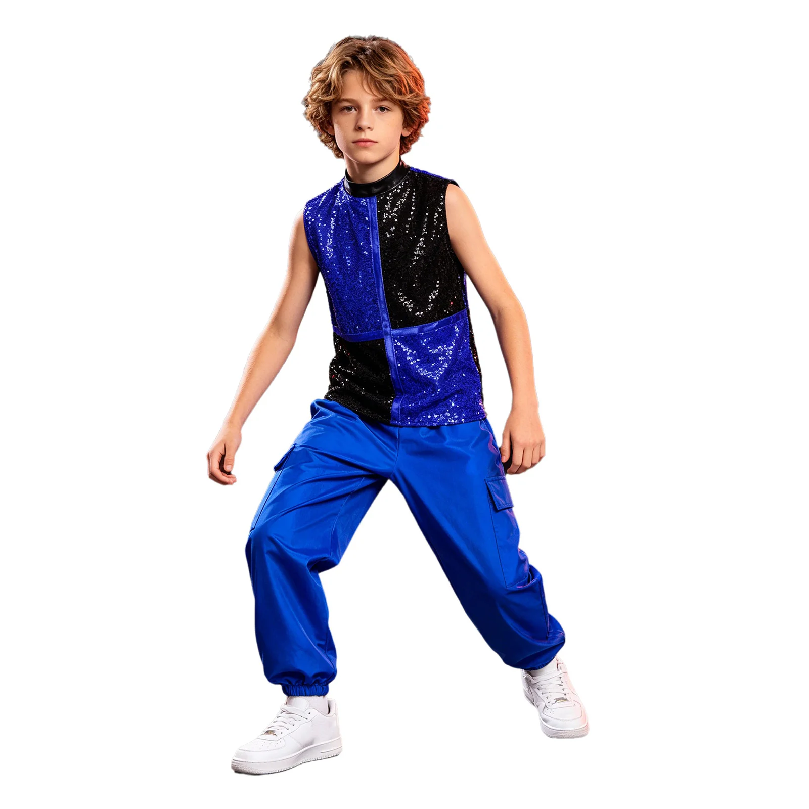 Kids Boys Rhythmic Jazz Dance Performance Costume Shiny Metallic Sequins Sleeveless Color Block Top Contemporary Dance Stage Set
Kids Boys Rhythmic Jazz Dance Performance Costume Shiny Metallic Sequins Sleeveless Color Block Top Contemporary Dance Stage Set