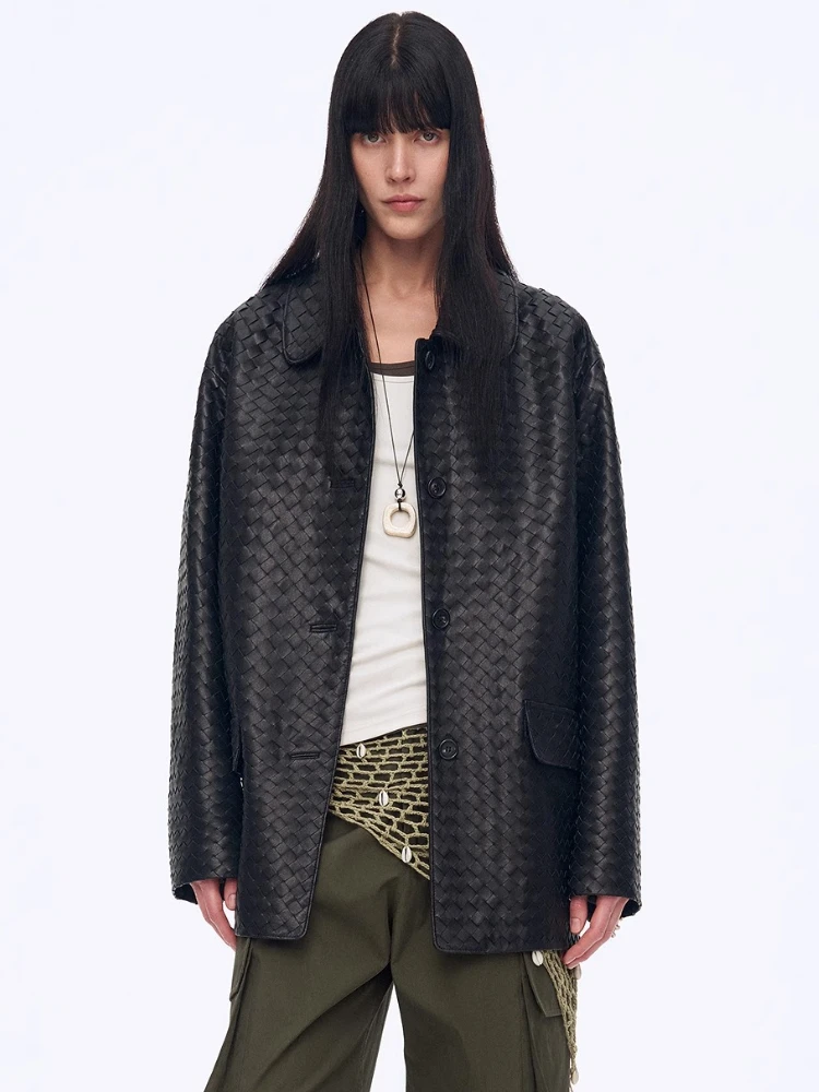 Genuine Leather Woven Jackets for Women Spring Autumn High-end Classic Simple Single Breasted Soft Black Real Sheepskin Coat
Genuine Leather Woven Jackets for Women Spring Autumn High-end Classic Simple Single Breasted Soft Black Real Sheepskin Coat