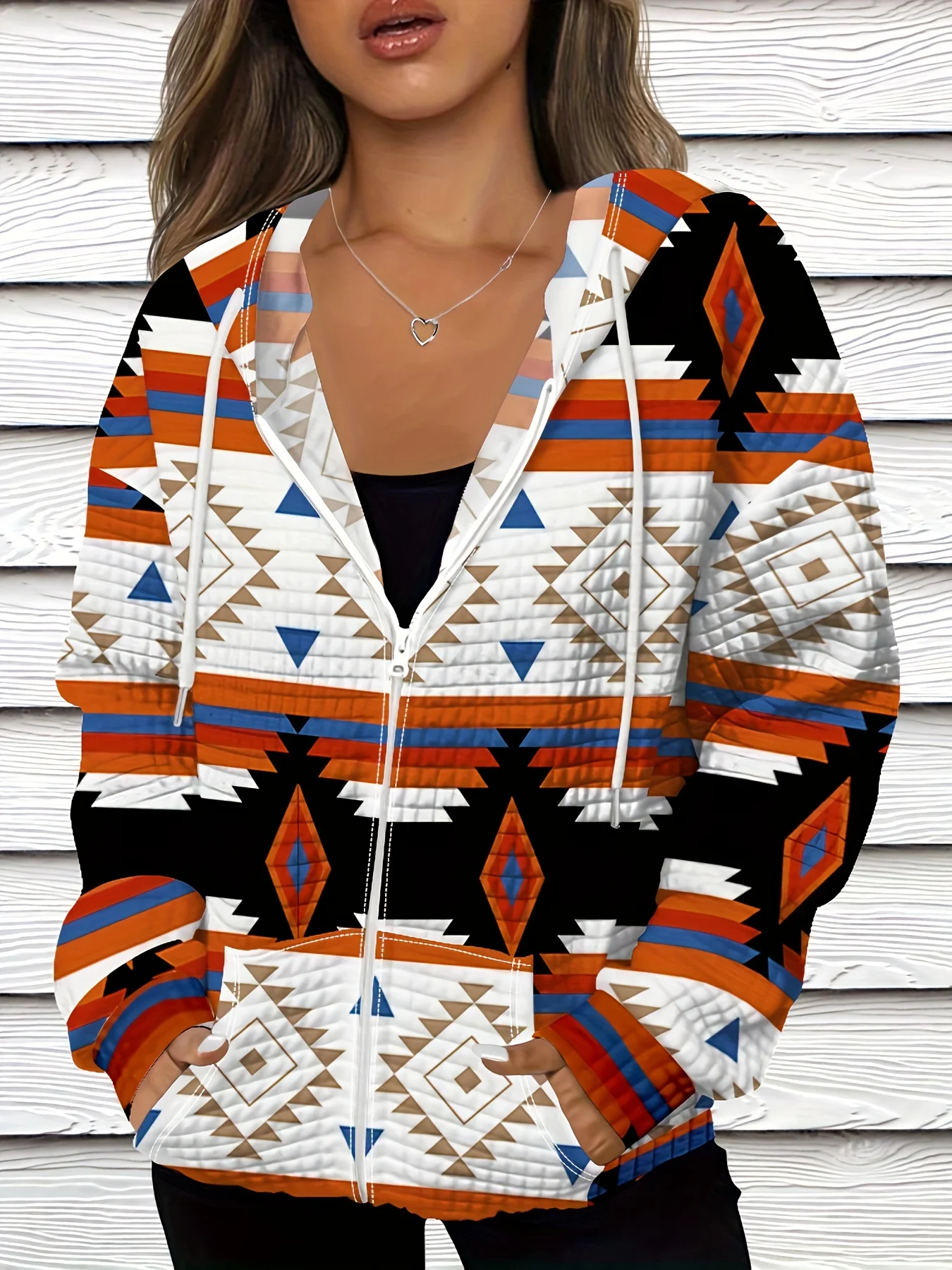 Printed Design Casual style geometric tribal pattern hooded jacket
Printed Design Casual style geometric tribal pattern hooded jacket