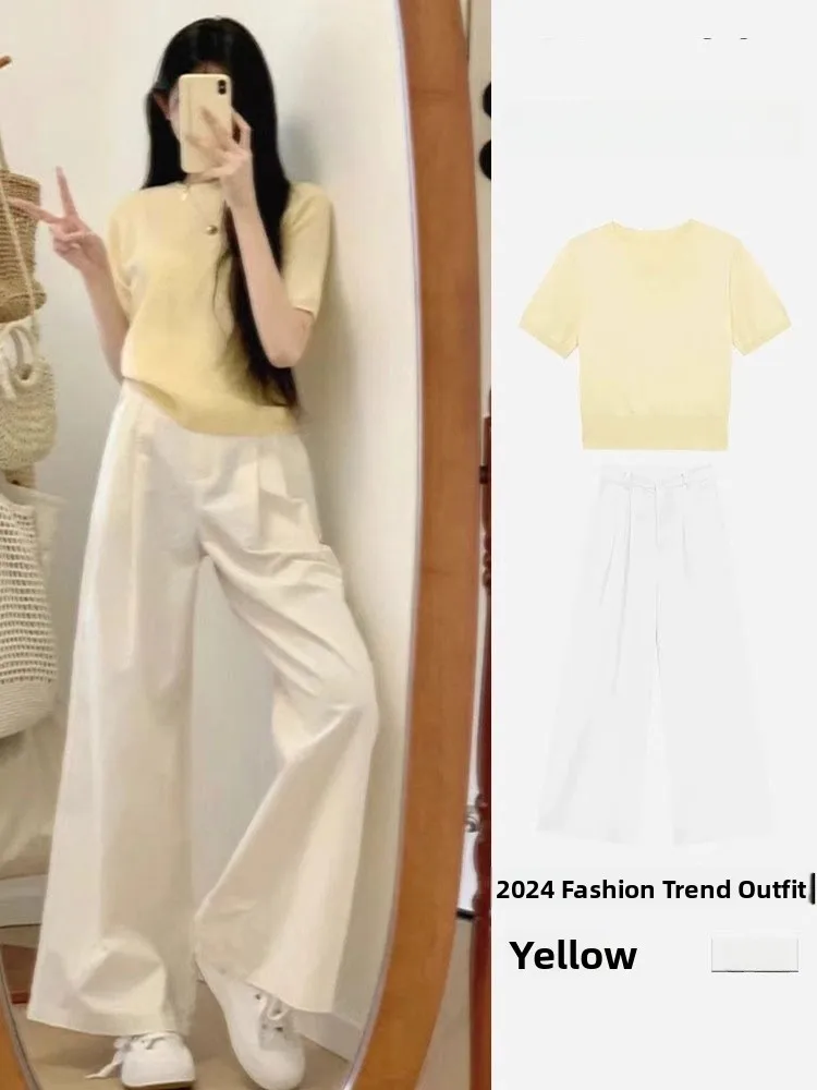 plus Size Women's Korean Style Slimming Short Sleeve T-Shirt Wide Leg Pants Summer Tea Color Matching Set Casual High Waist
plus Size Women's Korean Style Slimming Short Sleeve T-Shirt Wide Leg Pants Summer Tea Color Matching Set Casual High Waist