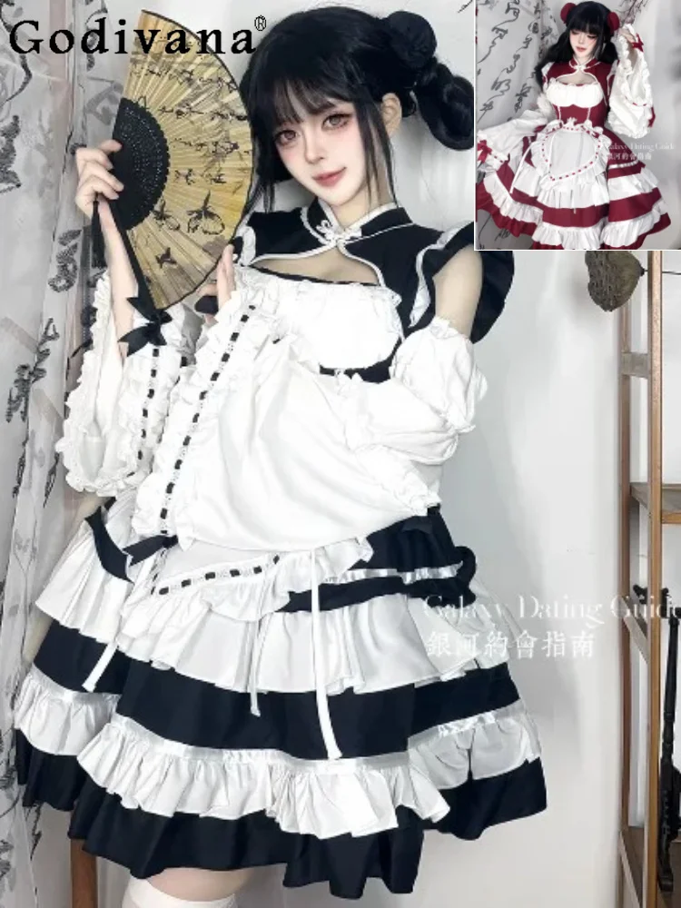 L-5XL Large Size Lolita New Chinese Elegant Cheongsam Cos Dress Girl Sexy Chic Short Sleeve Black White Standing Collar Dresses
L-5XL Large Size Lolita New Chinese Elegant Cheongsam Cos Dress Girl Sexy Chic Short Sleeve Black White Standing Collar Dresses