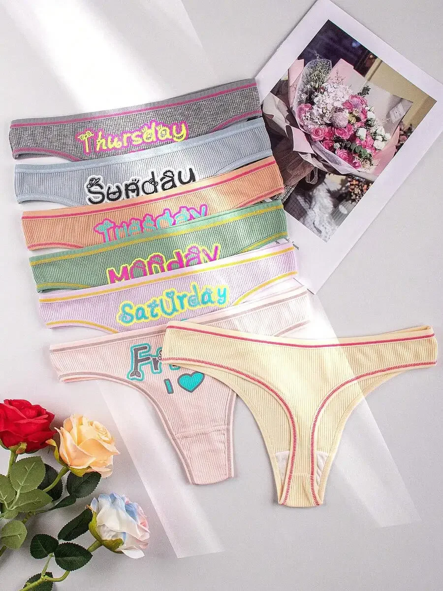 7 Days Week Letter Printed Low Rise Womens Thong Panties Soft Breathable Cotton Blend
7 Days Week Letter Printed Low Rise Womens Thong Panties Soft Breathable Cotton Blend