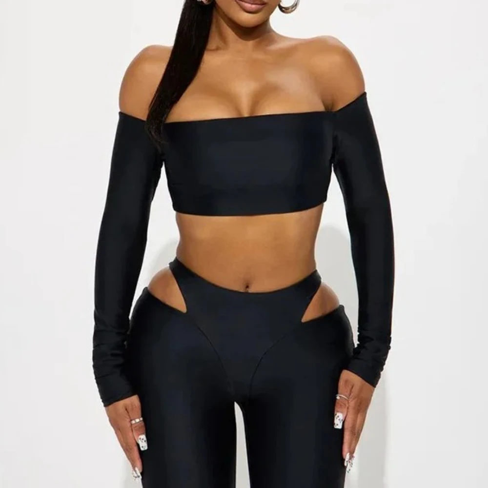 Женский сексуальный обтягивающий комплект из 2 предметов с разрезом на шее и открытыми плечами, укороченные топы с длинными рукавами + полые леггинсы, брюки, костюмы, уличная одежда
Женский сексуальный обтягивающий комплект из 2 предметов с разрезом на шее и открытыми плечами, укороченные топы с длинными рукавами + полые леггинсы, брюки, костюмы, уличная одежда