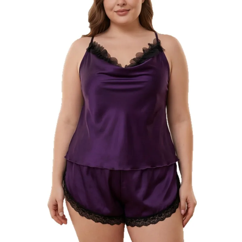 Plus Size Lace Trim Satin Pajamas Women's Summer Sexy Cami Tops Shorts Two-piece Set Erotic Home Sleepwear Sleeveless Loungewear
Plus Size Lace Trim Satin Pajamas Women's Summer Sexy Cami Tops Shorts Two-piece Set Erotic Home Sleepwear Sleeveless Loungewear