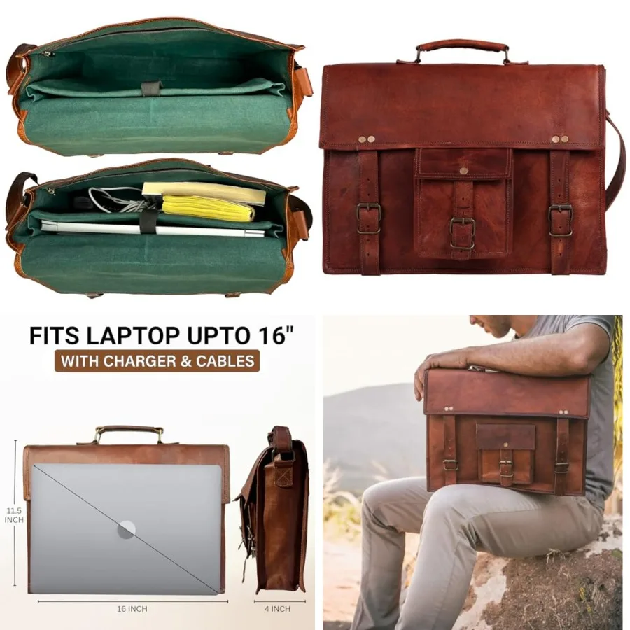 Leather Messenger Bag for Men -"Full Gra Leather Laptop Briefcase - Vtage Computer Satchel Travel Crossbody Bag for Office and
Leather Messenger Bag for Men -"Full Gra Leather Laptop Briefcase - Vtage Computer Satchel Travel Crossbody Bag for Office and