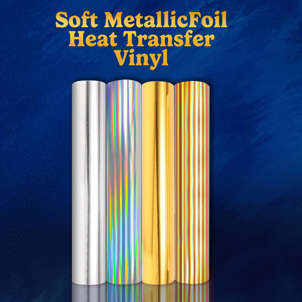 11.81*35.43in 4 Colours HTV Soft Metallic Vinyl Small Roll, Gold, Silver, Dazzle Heat Transfer Vinyl
11.81*35.43in 4 Colours HTV Soft Metallic Vinyl Small Roll, Gold, Silver, Dazzle Heat Transfer Vinyl
