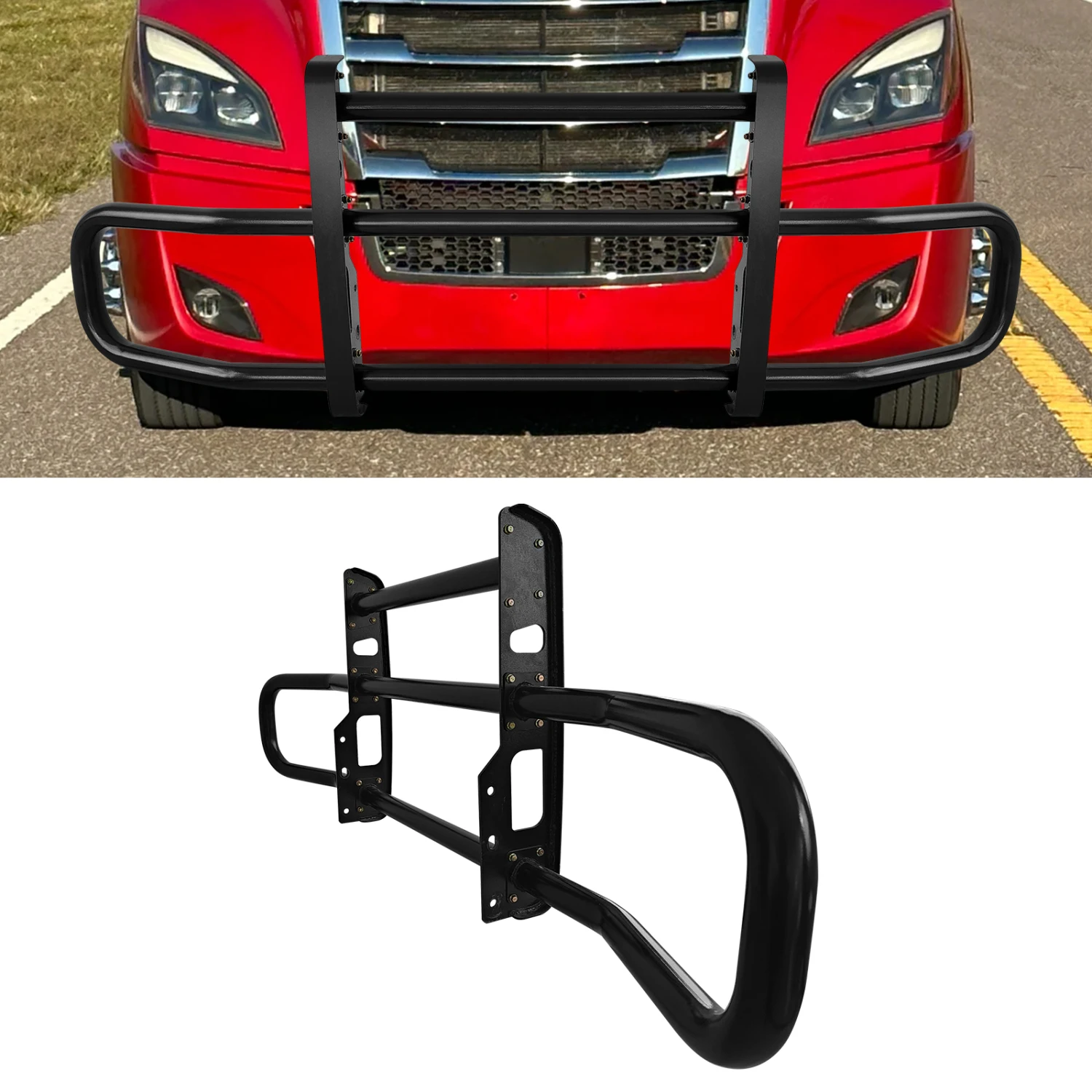Black lron Integrated Deer Guard for Freightliner Cascadia 2018-2022 with brackets
Black lron Integrated Deer Guard for Freightliner Cascadia 2018-2022 with brackets
