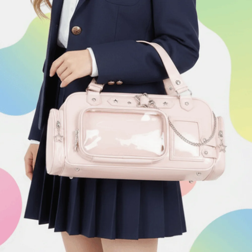 Multi Pocket Clear Ita Bag Glossy Surface Metal Chain School Uniform Tote Spacious Interior Star Eyelet Idol Fans Handbag
Multi Pocket Clear Ita Bag Glossy Surface Metal Chain School Uniform Tote Spacious Interior Star Eyelet Idol Fans Handbag