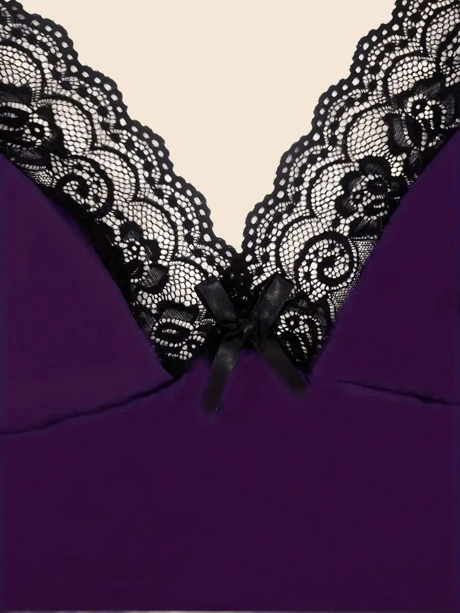 Purple Lace V-Neck Sleep Top With Bow Tie Detail
Purple Lace V-Neck Sleep Top With Bow Tie Detail