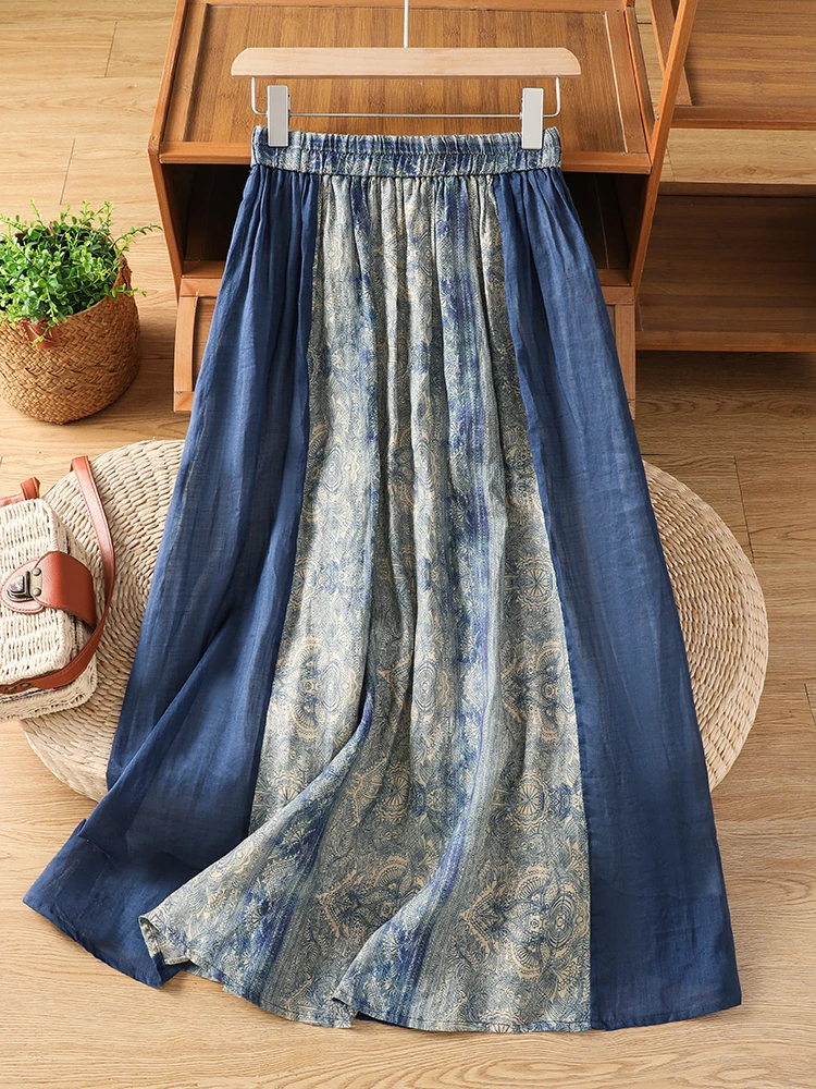 Retro Ethnic Floral Print Cotton Lin Loose A-Line Midi Skirt for plus Size Women Slimming Long Casual High Waist Skirt
Retro Ethnic Floral Print Cotton Lin Loose A-Line Midi Skirt for plus Size Women Slimming Long Casual High Waist Skirt