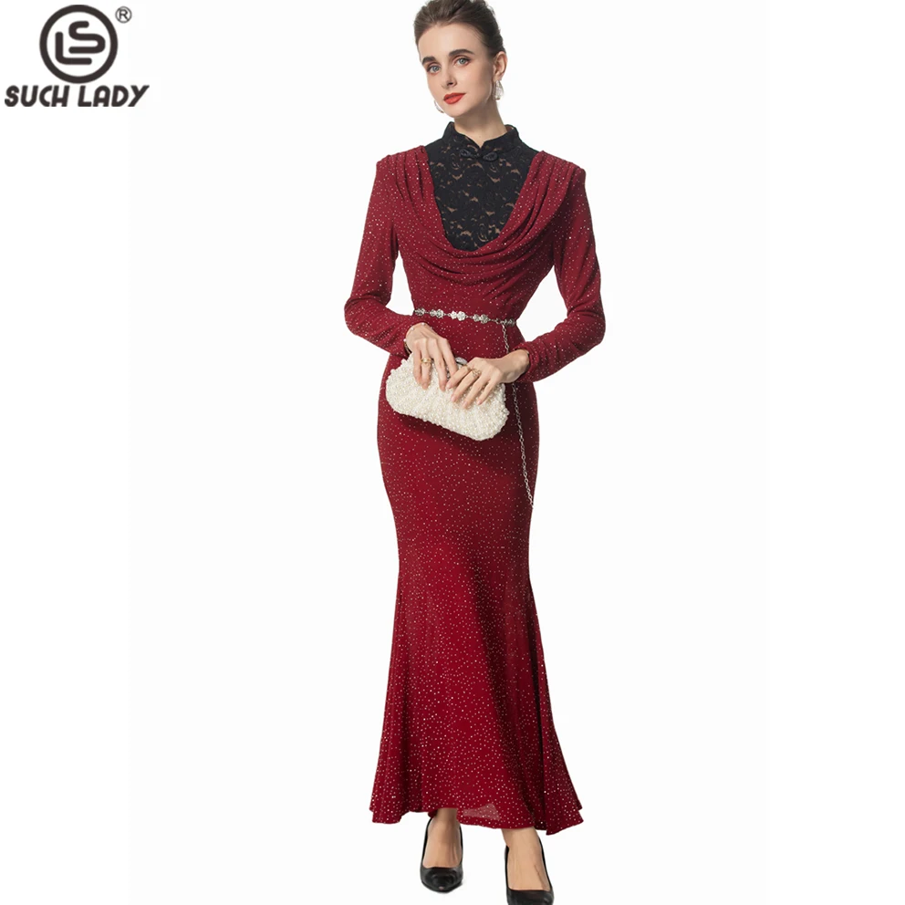 Women's Party Dress Stand Collar Pachwork Elegant Swings Designer Mermaid Vestidos
Women's Party Dress Stand Collar Pachwork Elegant Swings Designer Mermaid Vestidos
