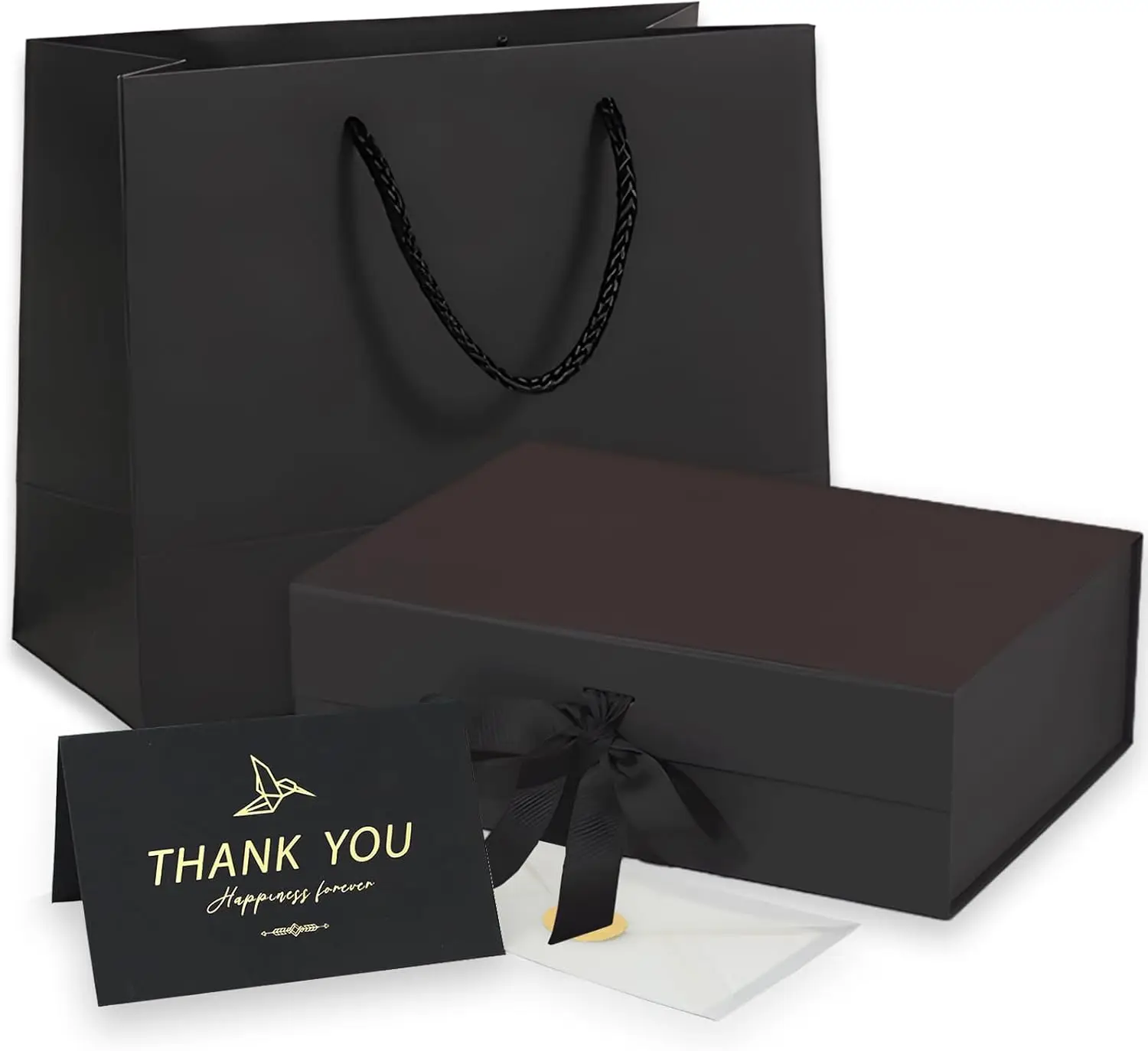 Black Gift Box with Lid, Ribbon, Gift Bag and Greeting Card, 9.4x7x3 Inches, Magnetic Closure, Great for Birthdays, Weddings, Va
Black Gift Box with Lid, Ribbon, Gift Bag and Greeting Card, 9.4x7x3 Inches, Magnetic Closure, Great for Birthdays, Weddings, Va