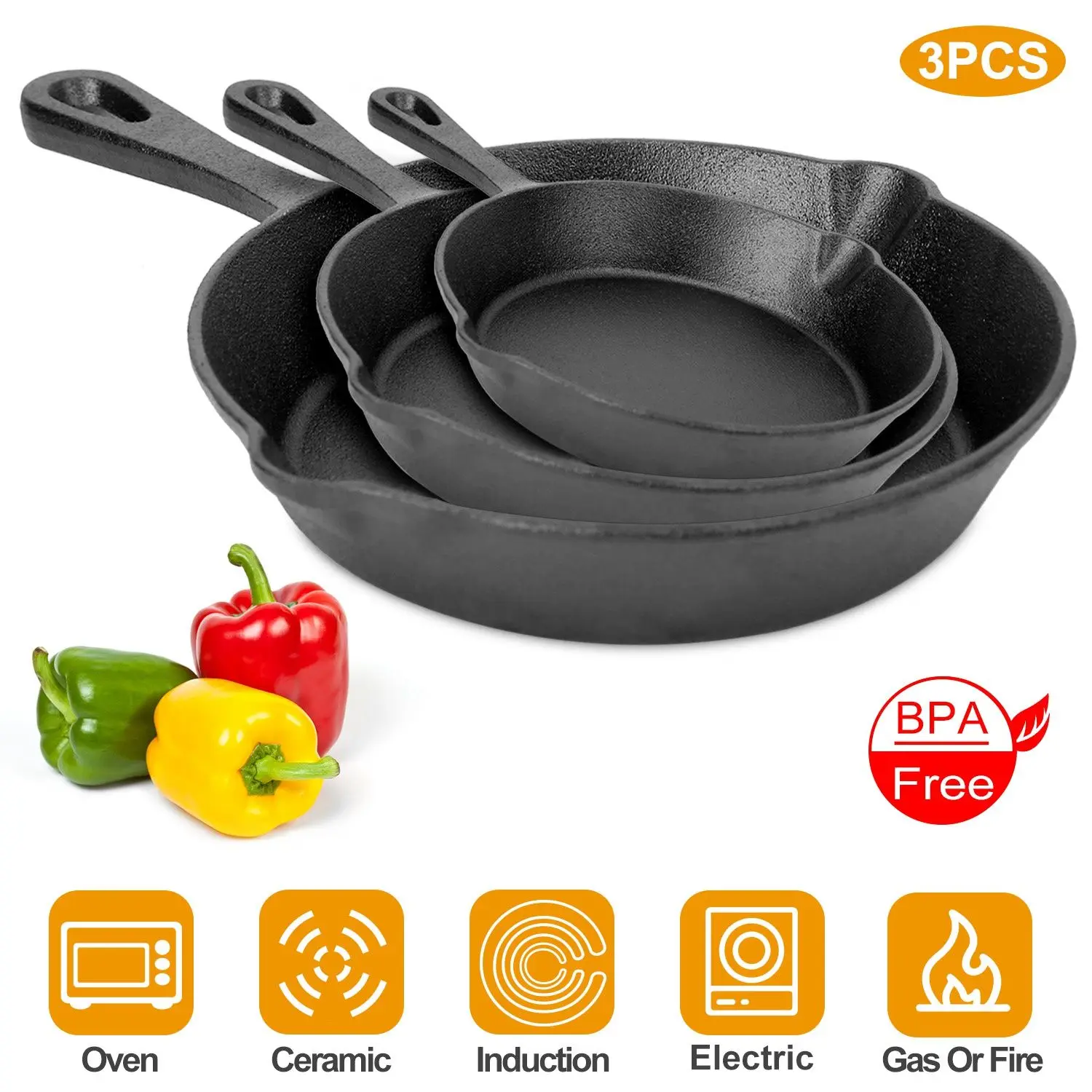 3Pcs Pre-Seasoned Cast Iron Skillet Set 6/8/10in Non-Stick Oven Safe Cookware Heat-Resistant Frying Pan
3Pcs Pre-Seasoned Cast Iron Skillet Set 6/8/10in Non-Stick Oven Safe Cookware Heat-Resistant Frying Pan