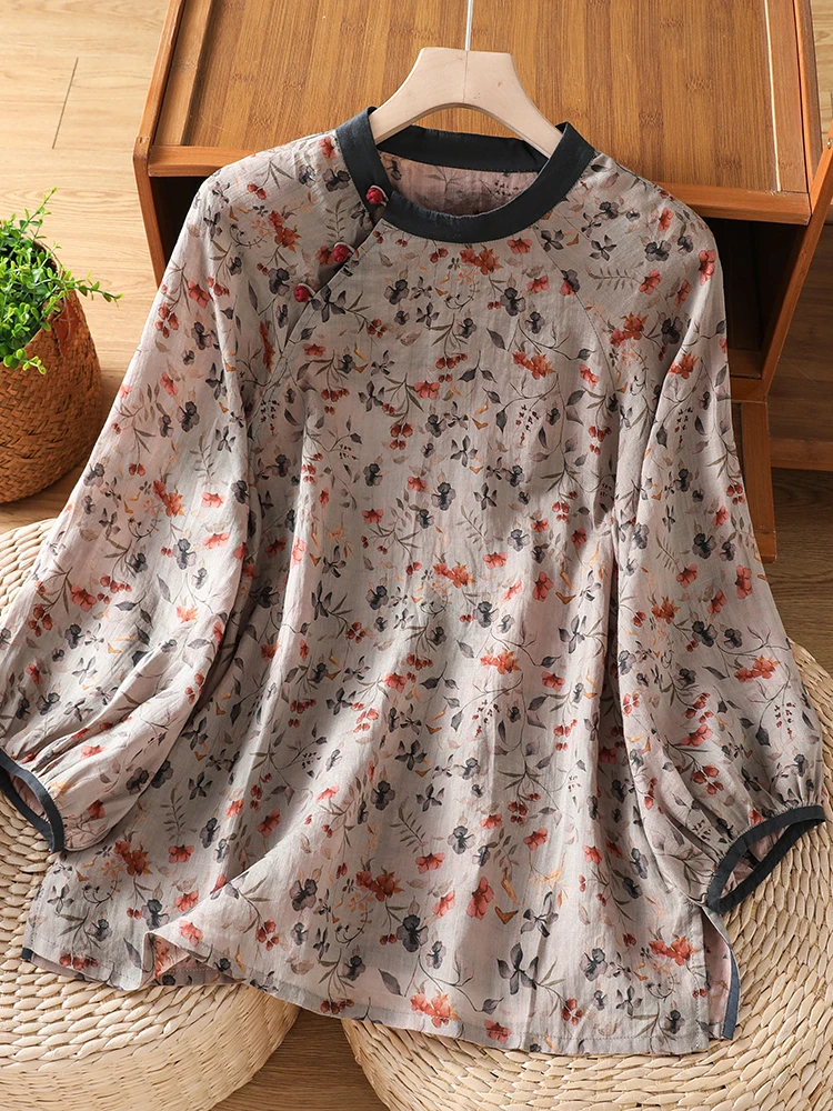 Summer Linen Print round Neck Shirt Loose Artistic Seven Quarter Sleeve Color Block Lightweight Top for plus Size Women
Summer Linen Print round Neck Shirt Loose Artistic Seven Quarter Sleeve Color Block Lightweight Top for plus Size Women