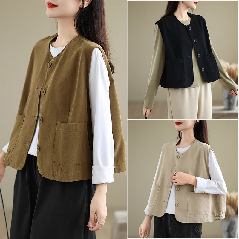 Элегантный свободный жилет из хлопка и льна большого размера для женщин, весна-осень, новинка, для повседневной носки, на одной пуговице
Элегантный свободный жилет из хлопка и льна большого размера для женщин, весна-осень, новинка, для повседневной носки, на одной пуговице